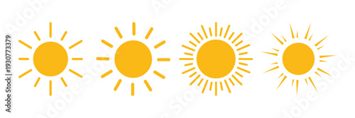 Sun Icon Set – Sunshine, Solar Energy, Sunrise and Sunset Vector Symbols