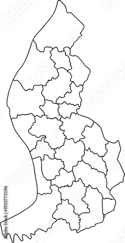 Black and White Outline Map of Liechtenstein with Administrative Municipality Borders Isolated on White Background for Educational Geography and Professional Vector Design