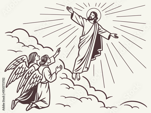 Heavenly Ascension concept, open sky with divine light and ascending figure, abstract Christian symbolism, smooth gradient vector, contemporary style.