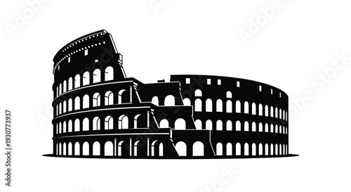 Roman Colosseum, ancient amphitheater, black silhouette, iconic architecture, Rome landmark