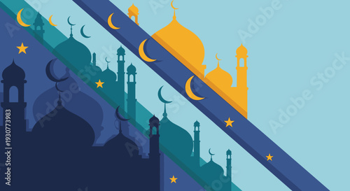 Set of Flat Design Ramadan Kareem Vector Flat Minimalist illustration