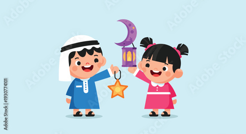 Set of Flat Design Ramadan Kareem Vector Flat Minimalist illustration