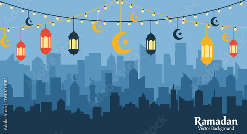 Set of Flat Design Ramadan Kareem Vector Flat Minimalist illustration