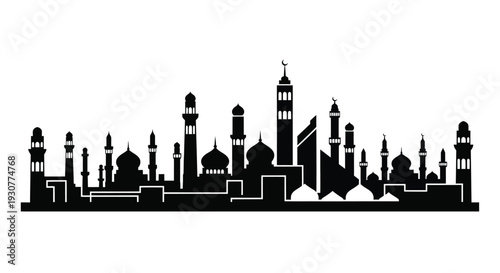 Black silhouette of a mosque city skyline vector