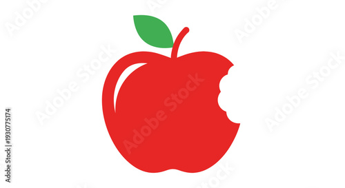 A vibrant illustration of a red apple with a bite mark on a pristine white backdrop