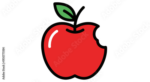 A vibrant illustration of a partially eaten apple on a stark white background.