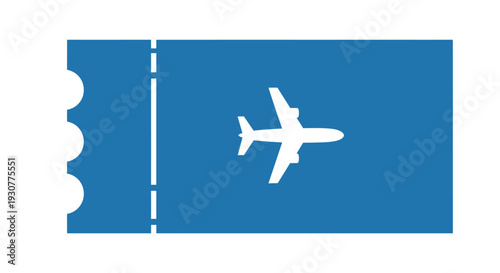 Air travel ticket icon with plane graphic on blue background, simple, and clean design