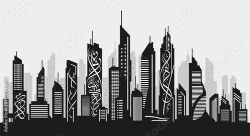 Set of modern city skyline vector illustration