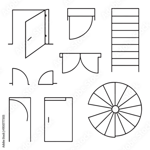 Architectural Floor Plan Elements Set – Doors, Stairs & Construction Symbols