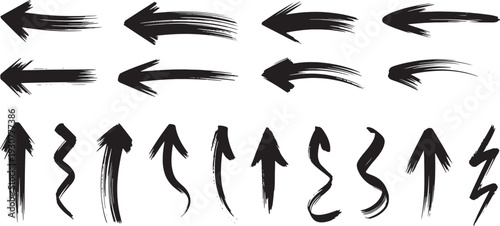 Set of 20 black brush arrow icons vector