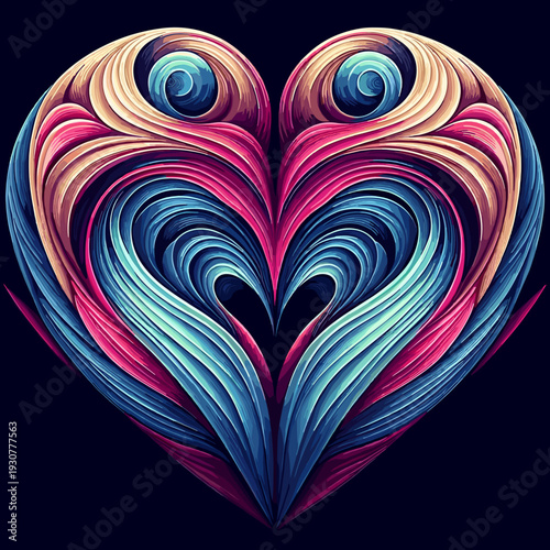 Abstract heart shape in vibrant colors representing love and artistry