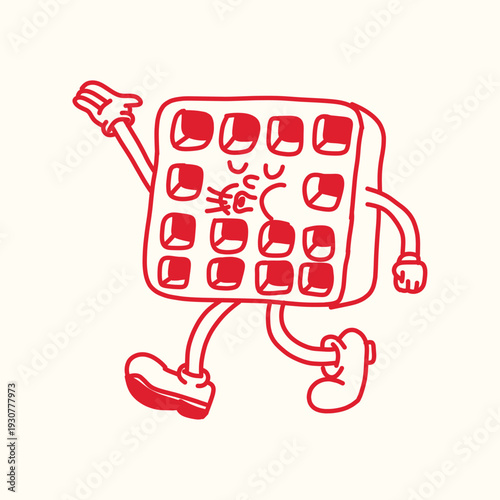 hand drawn waffle retro cartoon character illustration