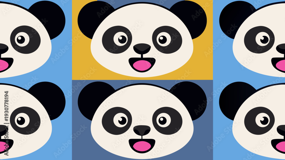 Fototapeta premium Happy Cartoon Panda Bear Seamless Pattern Background Vector
