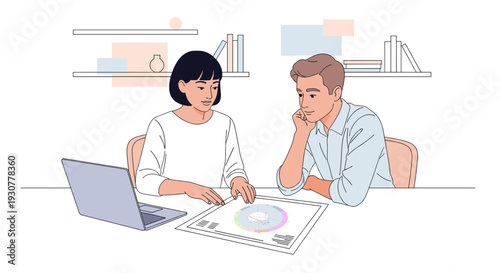 Astrology Consultation with Natal Chart and Laptop, Modern Horoscope Analysis Session in Minimal Flat Style