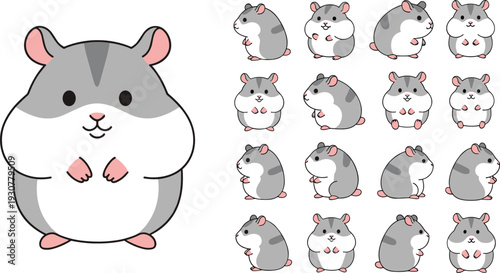 Cute Hamster Character Set with Different Poses Cartoon Pet Animal Vector Illustration Collection