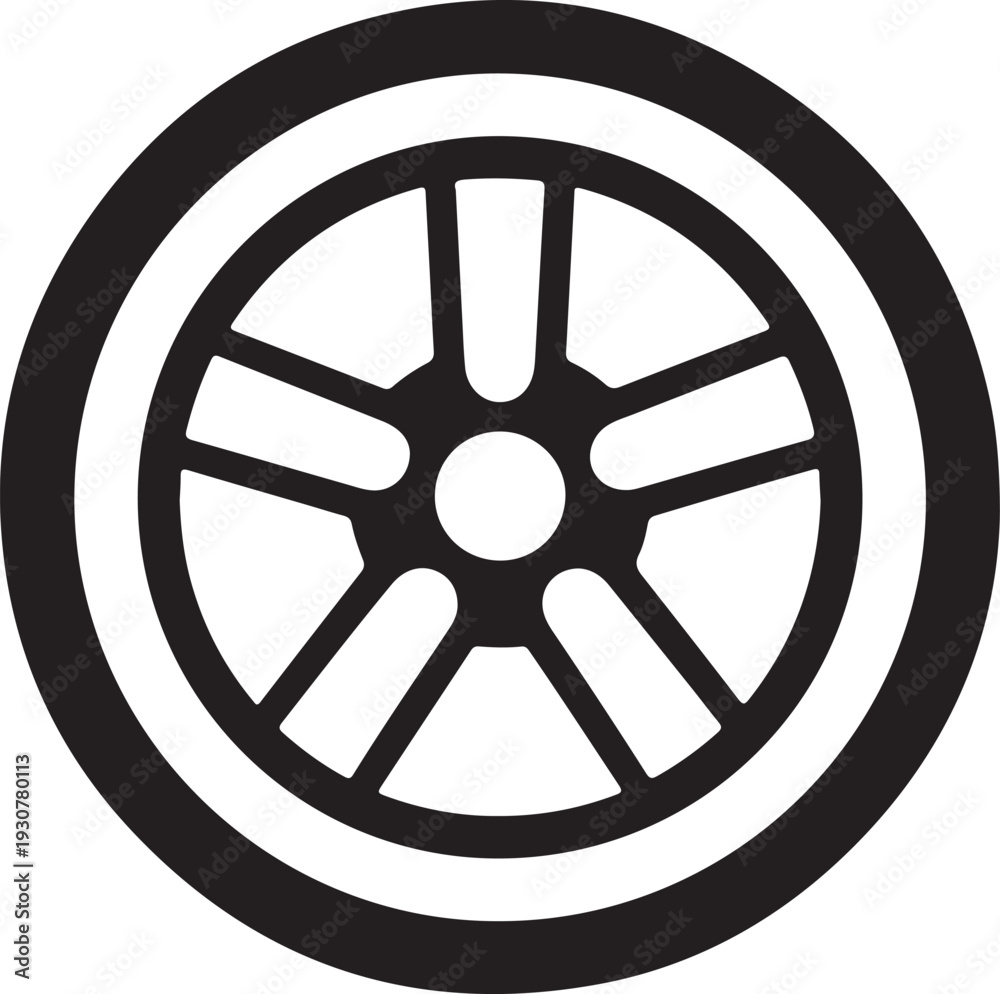 Obraz premium Car, vehicle or automobile tire alloy wheel with rim flat vector icon for apps and websites
