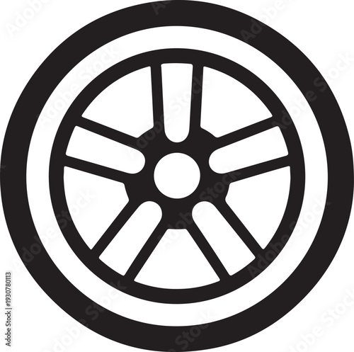 Car, vehicle or automobile tire alloy wheel with rim flat vector icon for apps and websites
