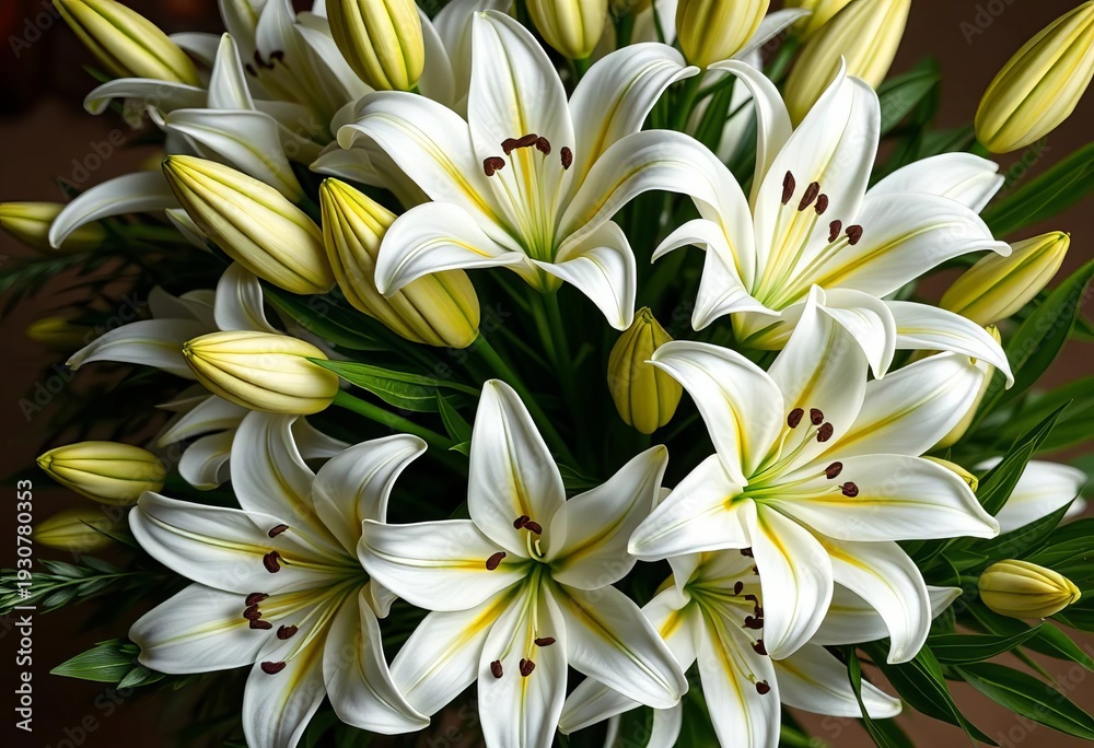 Obraz premium Elegant white lilies arranged in a lush bouquet, blossom, petal