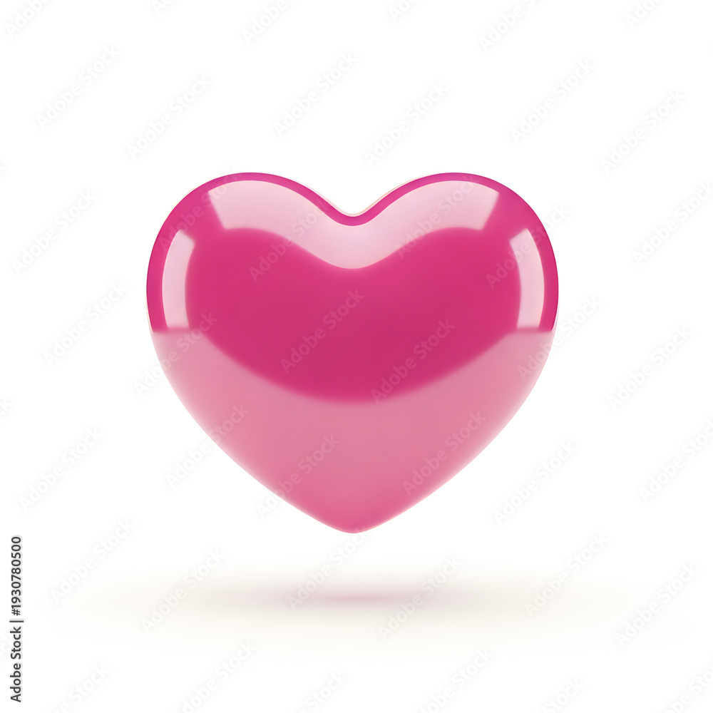 Fototapeta premium Glossy pink 3D heart shape isolated on white background love symbol