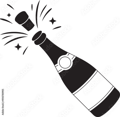 Champagne icon. Black silhouette of a champagne bottle. Iconography. Vector