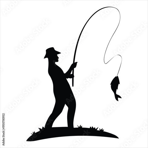 Man silhouette fishing with a rod outdoors