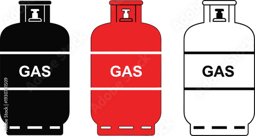 Gas Cylinder Tank Vector Illustration Set in Black Red and White Isolated Fuel Container Icons