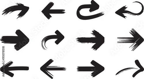 Set of 13 brush arrow icons vector
