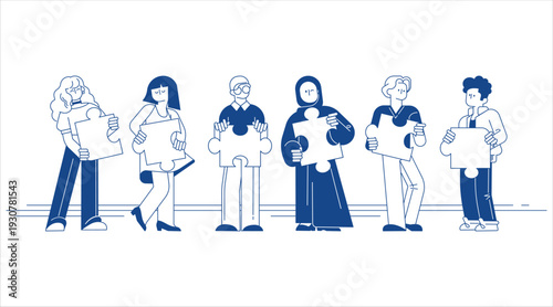 Diverse group of people standing in line illustration