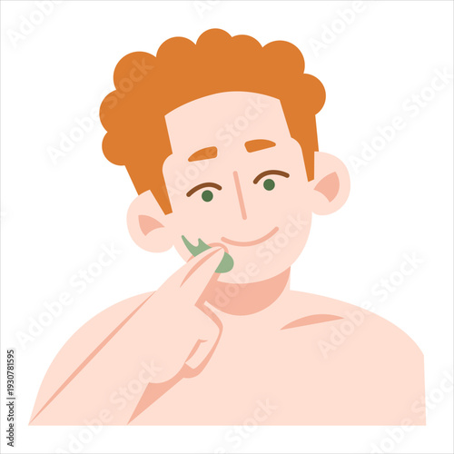 Man applying aloe vera gel on face for skincare routine