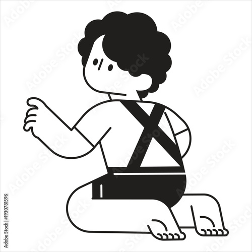 Illustration of a child wearing a baby carrier on their back.