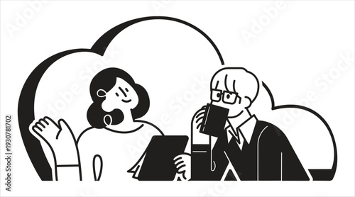 Two people talking on phone in office setting with calm mood