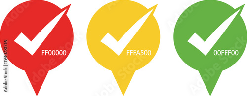 Correct Hex Color Code Speech Bubble Icons Vector Illustration with Red Yellow Green Check Mark Symbols