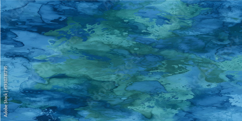 Abstract blue grunge background featuring a clear turquoise ocean surface with ripples reflecting a tropical coral reef underwater