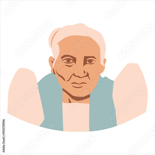 Elderly woman with short white hair and warm expression