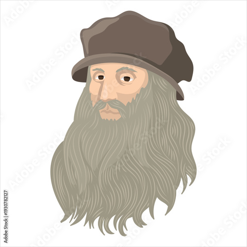 Illustration of a man with a long beard and hat