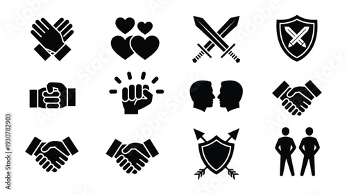bold, icons of unity and conflict contrasting symbols of peace and battle, perfect for leveling up diplomat, peacemaker, strategist, and war general rank titles.