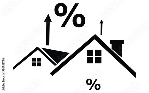 Real estate interest rate increase concept with house silhouettes and percentages
