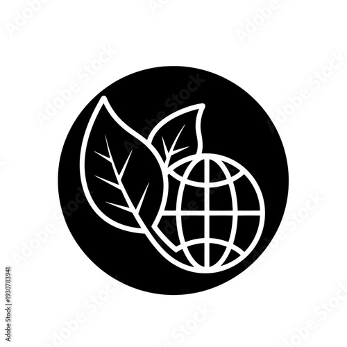 Iconic environmental symbol featuring leaves and a globe.