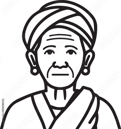 Old Woman Black and White Avatar Illustration in Minimal Line Art Style Design