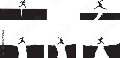 Silhouette of a Person Jumping Across a Gap, Representing Courage, Risk-Taking, and Overcoming Obstacles, Dynamic Action in Sports and Adventure Themes