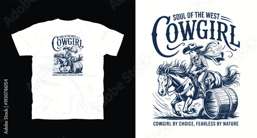 Soul of the west cowgirl horse riding barrel racing vintage tshirt illustration