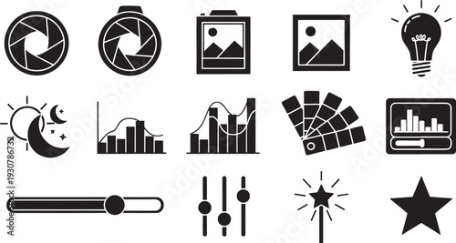 Collection of black for and editing tools symbols technology