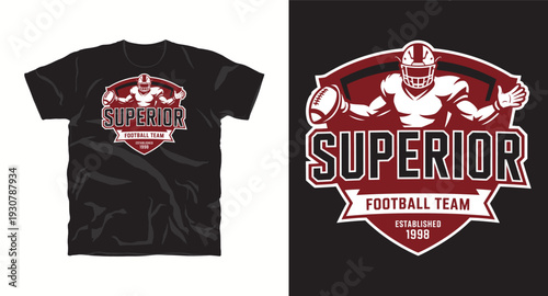 Superior football team established 1998 american football player sport logo design on black t-shirt