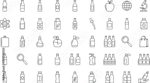 Collection of handdrawn bottle and container icons