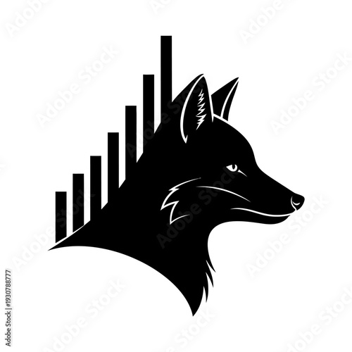 Black fox silhouette with rising bar graph, symbol of financial growth and strategy
