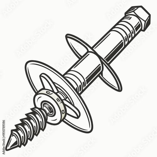 Metallic screw with washer and pointed tip screw head