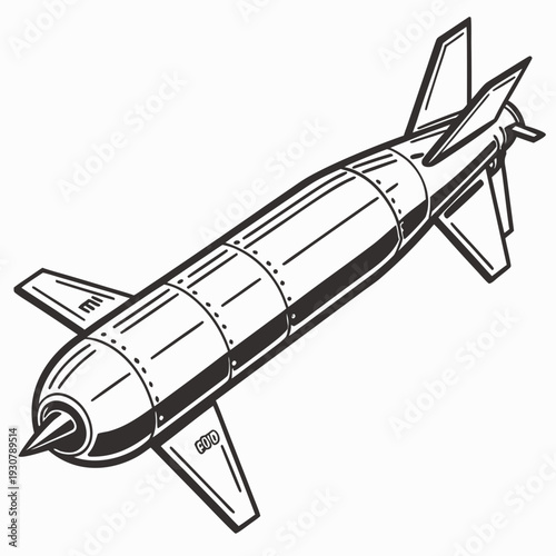 Black and white of a missile rocket aircraft military