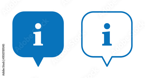Two speech bubbles with information icons in different styles.