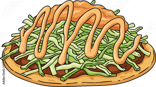 Delicious Tostada with Shredded Lettuce and Creamy Sauce.