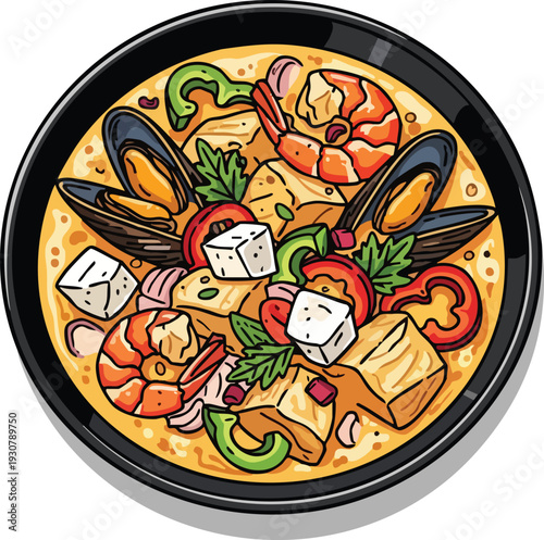 Delicious Seafood Stew with Mussels Shrimp and Tofu in a Rich Broth.